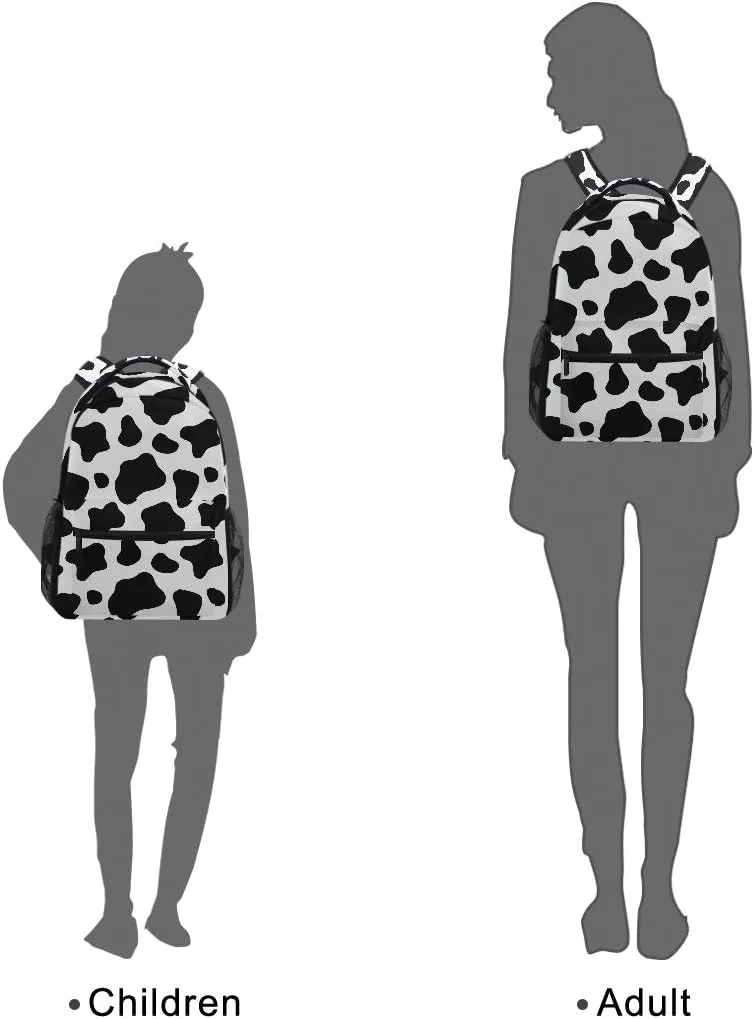 ALAZA Black & White Cow Print Backpack Purse for Kids Boys Girls Women Personalized Laptop iPad Tablet Travel School Bag with Multiple Pockets