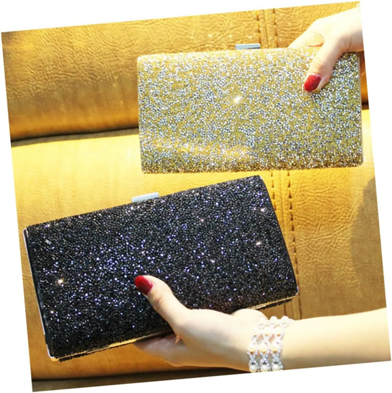 Amosfun 2pcs weddng party Shoulder Bag for women Vintage Handbag rhinestone Crossbody Bag rhinestone Hand Bags