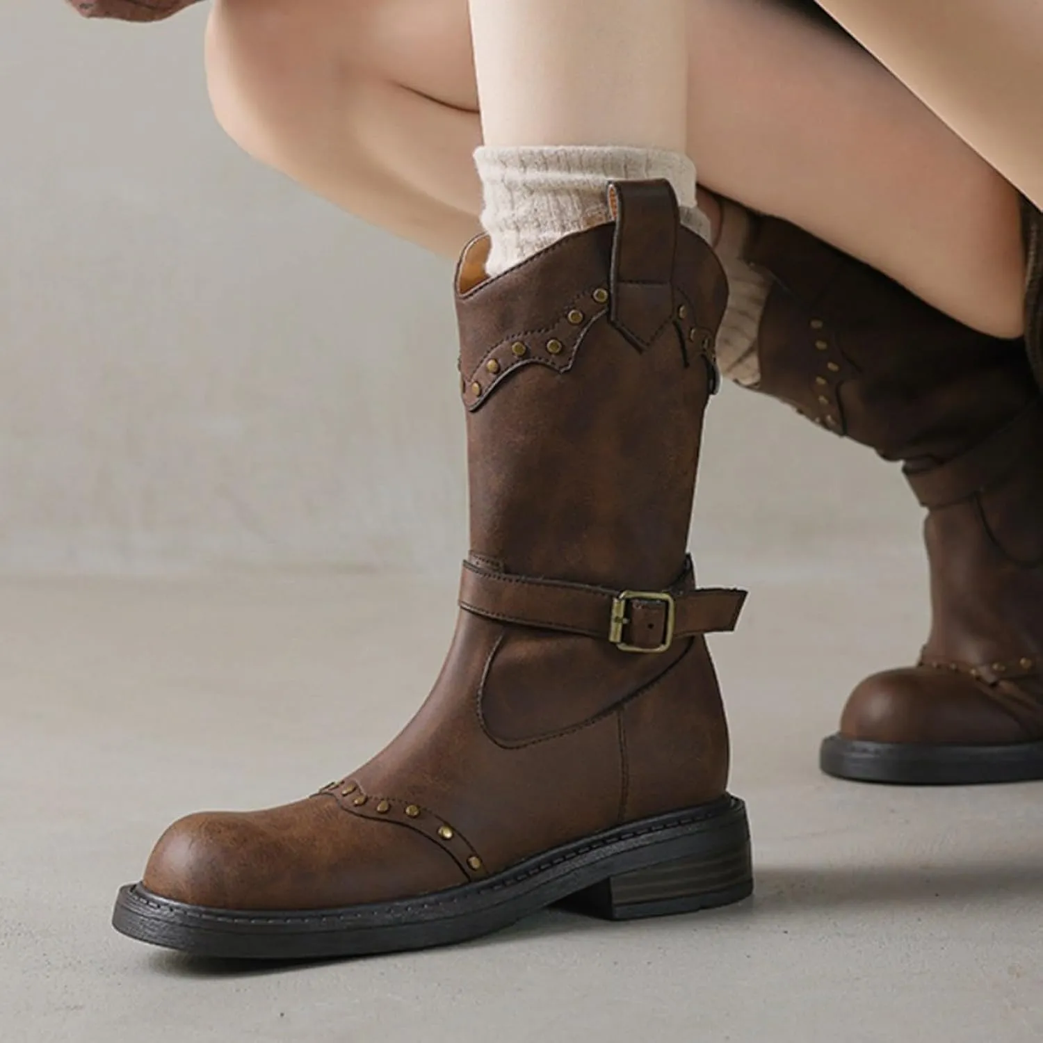 Ankle Boots for Men Women Booties Ankle White Boots Point Toe Boots for Women Womens Western Ankle Cowboy Boots Cutout Block Heel Booties Brown Short Ankle Western Cowboy Boots for Women