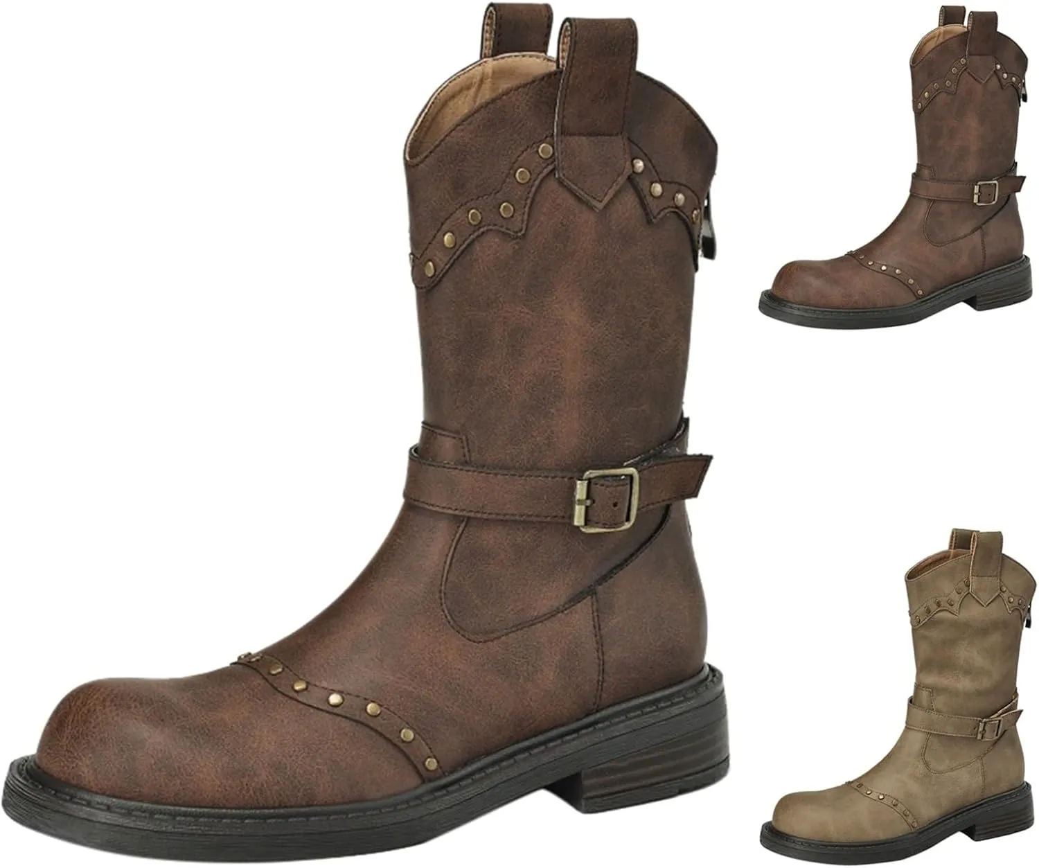 Ankle Boots for Men Women Booties Ankle White Boots Point Toe Boots for Women Womens Western Ankle Cowboy Boots Cutout Block Heel Booties Brown Short Ankle Western Cowboy Boots for Women