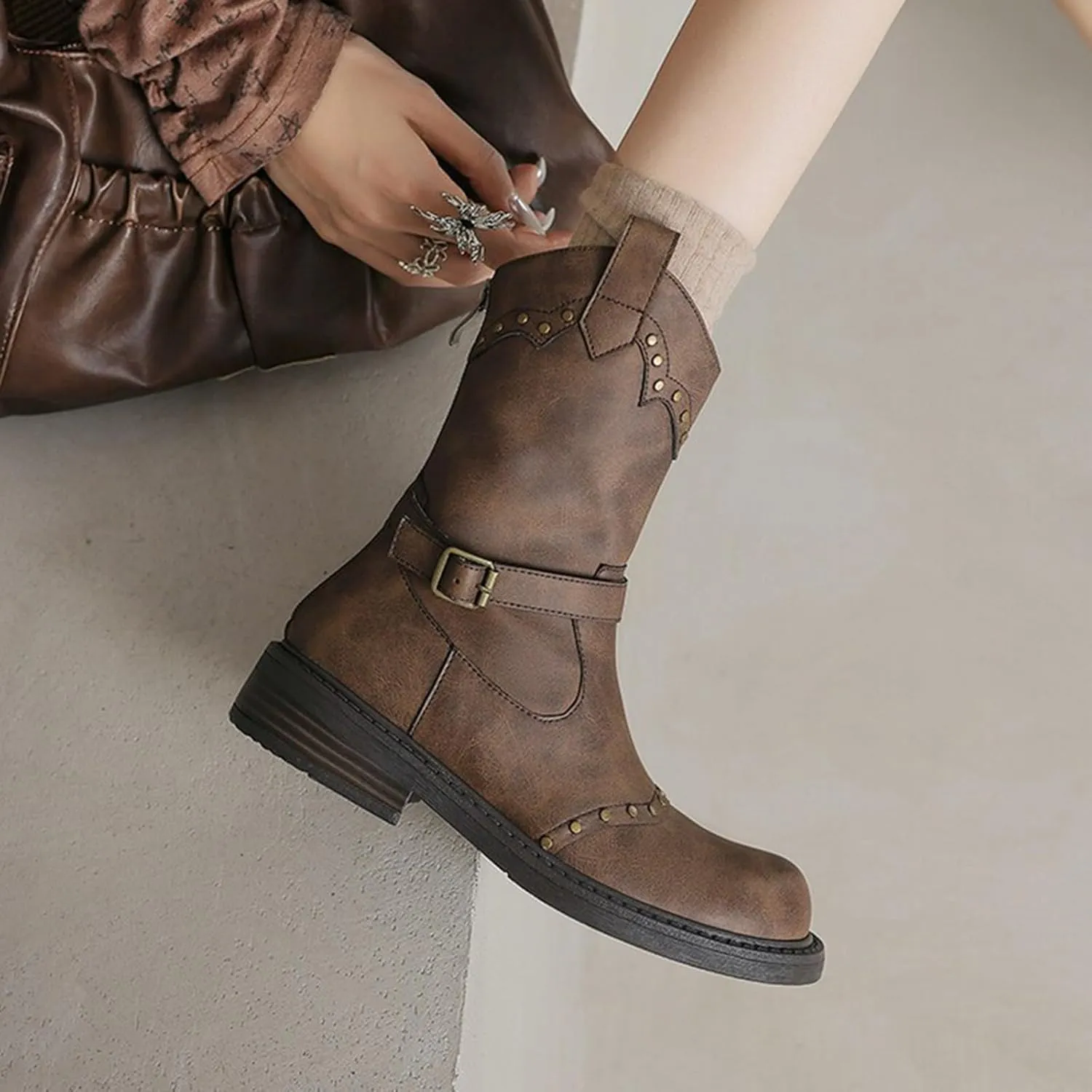 Ankle Boots for Men Women Booties Ankle White Boots Point Toe Boots for Women Womens Western Ankle Cowboy Boots Cutout Block Heel Booties Brown Short Ankle Western Cowboy Boots for Women