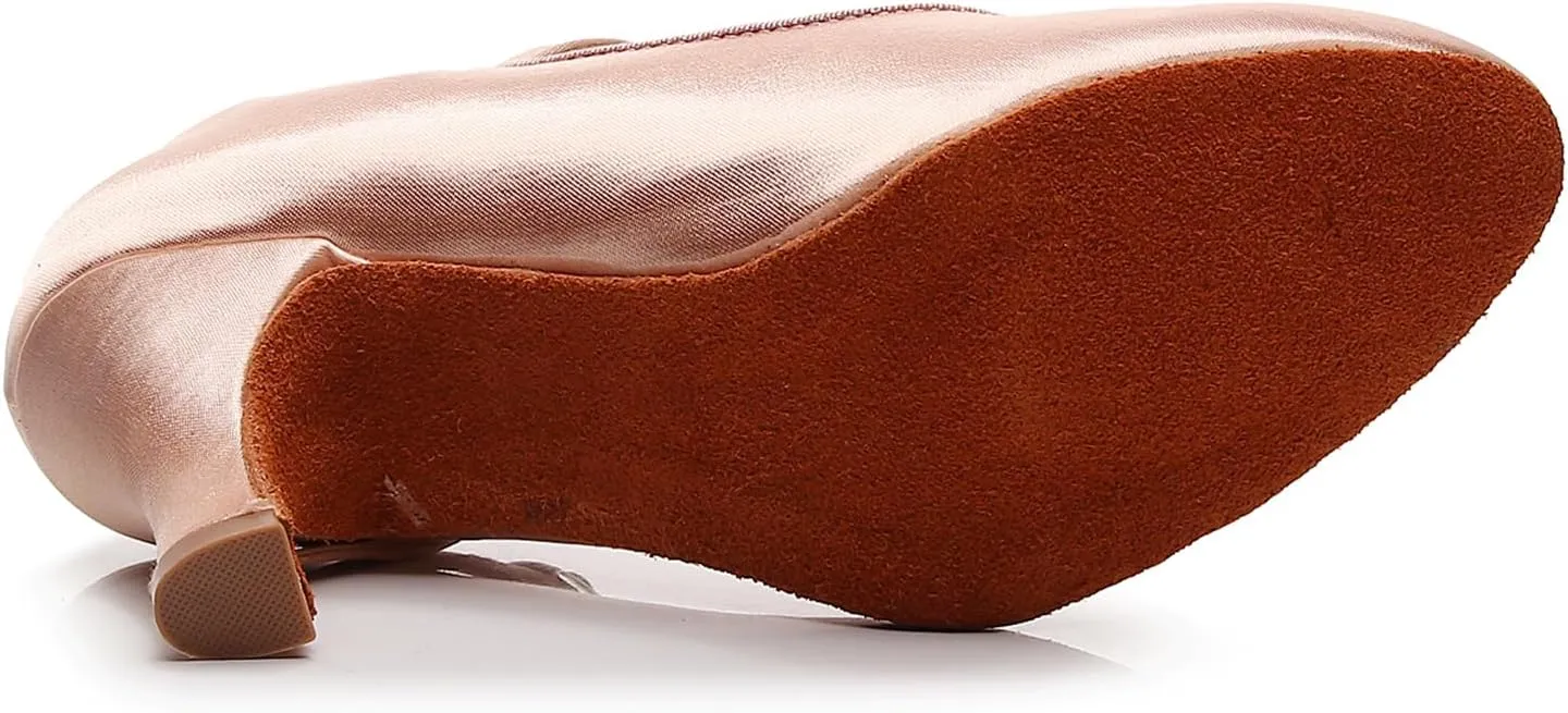 AOQUNFS Women Ballroom Dance Shoes Closed Toe Walts Salsa Latin Dancing Shoes,FT-020