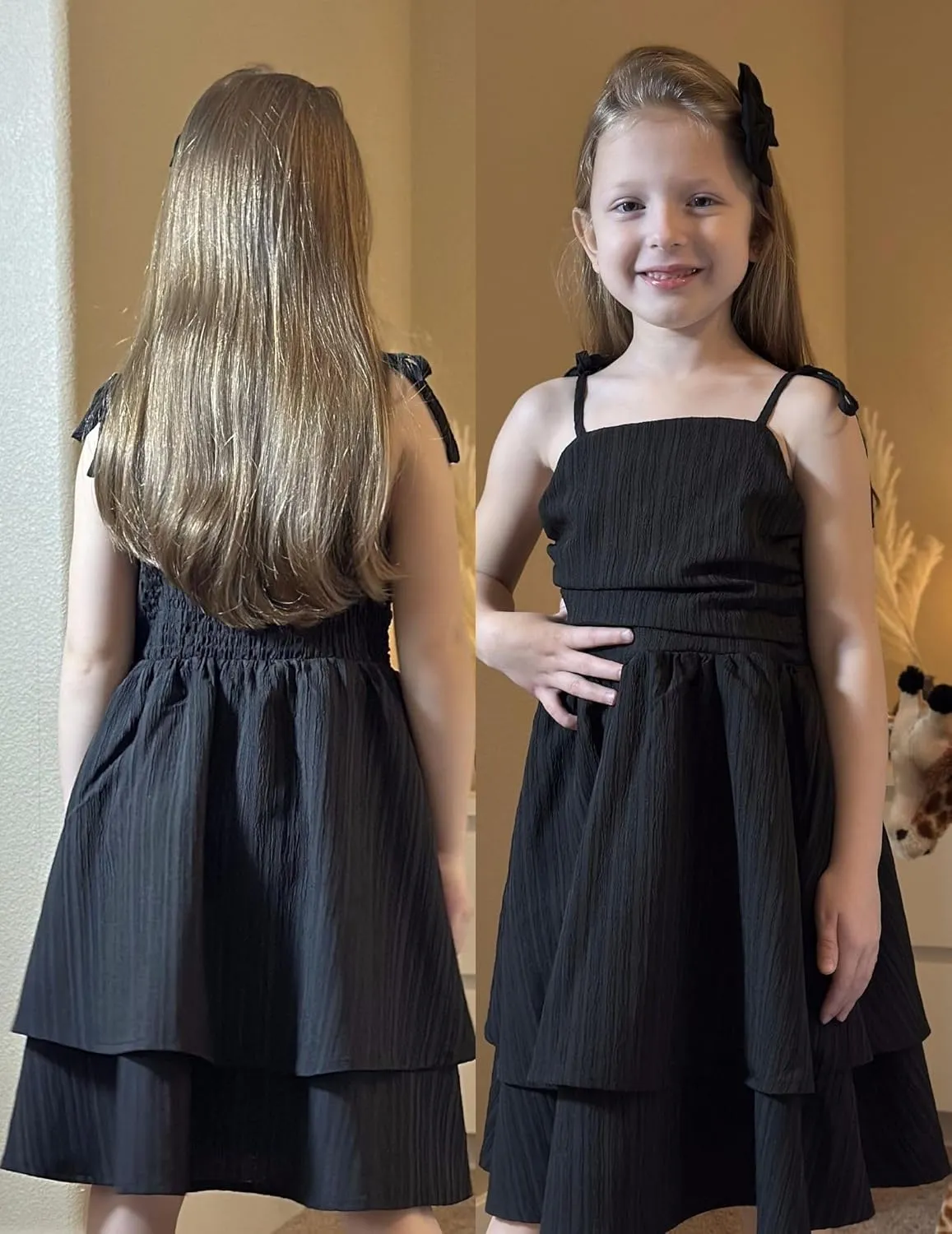 Arshiner Girls Summer Spaghetti Strap Dresses Flowy Tiered Ruched Smocked Back Casual Beach Midi Sundress