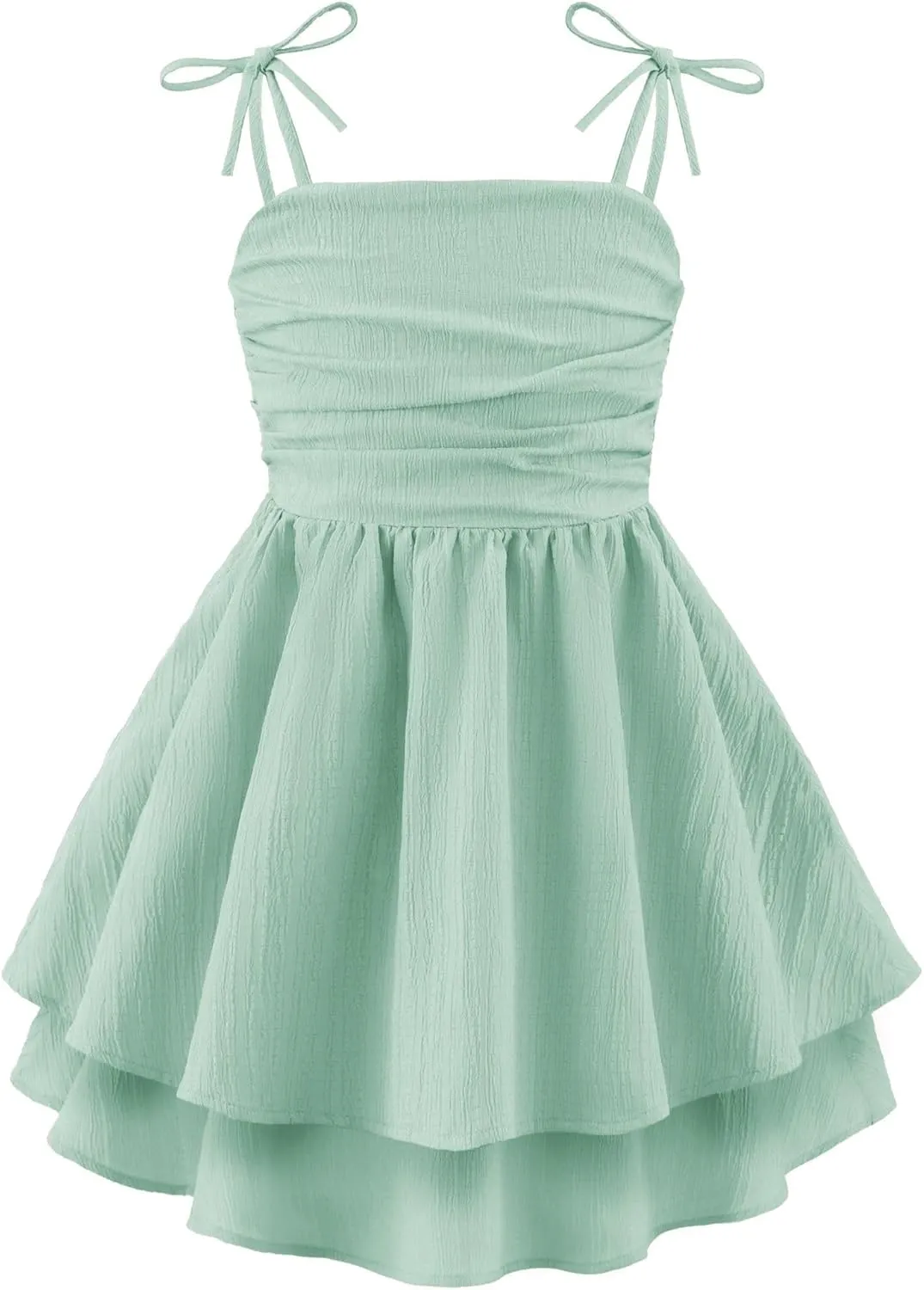 Arshiner Girls Summer Spaghetti Strap Dresses Flowy Tiered Ruched Smocked Back Casual Beach Midi Sundress