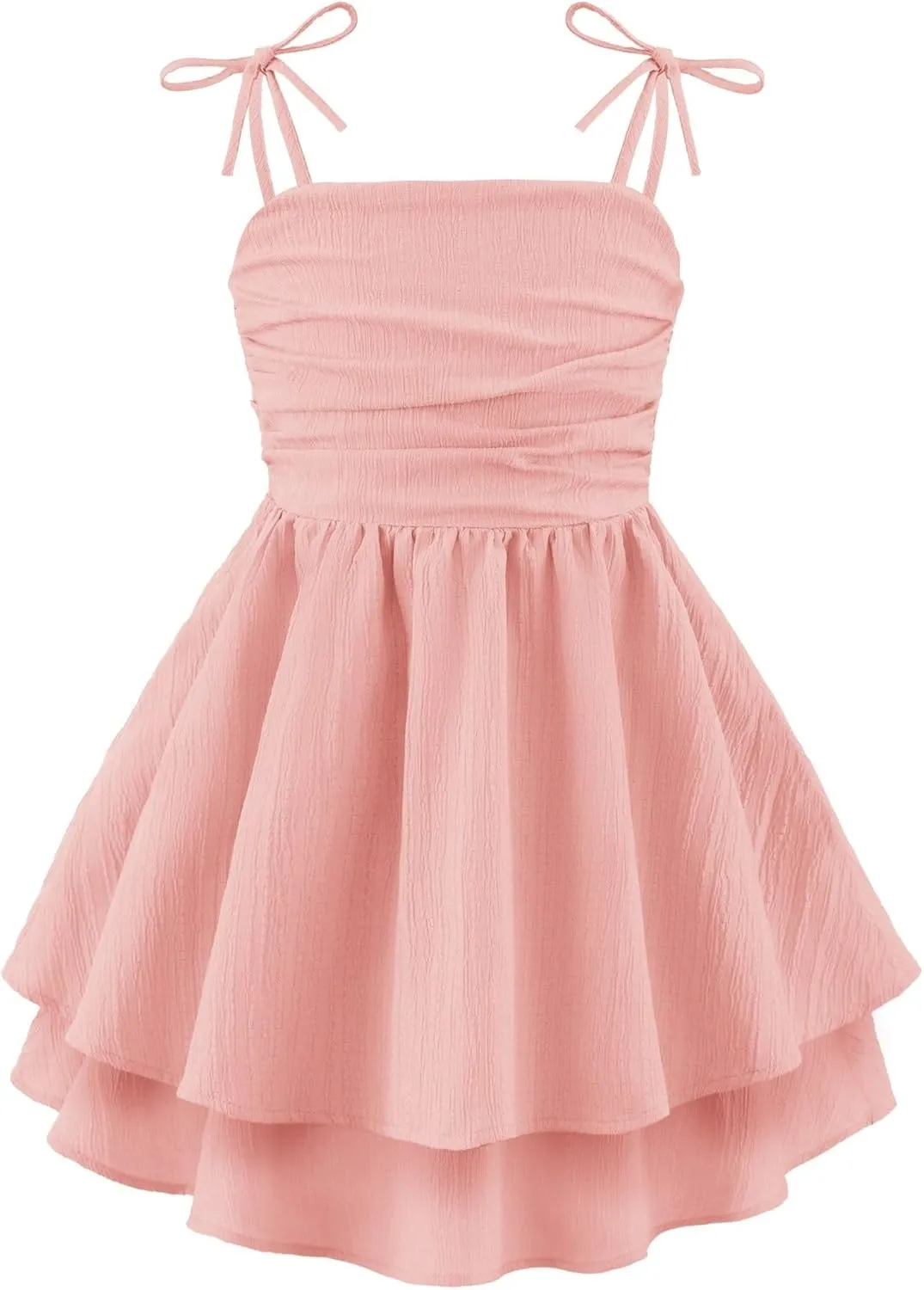 Arshiner Girls Summer Spaghetti Strap Dresses Flowy Tiered Ruched Smocked Back Casual Beach Midi Sundress