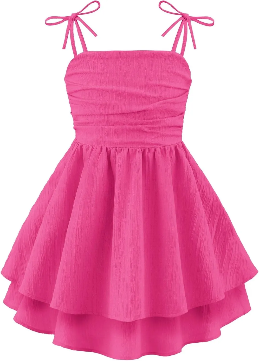 Arshiner Girls Summer Spaghetti Strap Dresses Flowy Tiered Ruched Smocked Back Casual Beach Midi Sundress