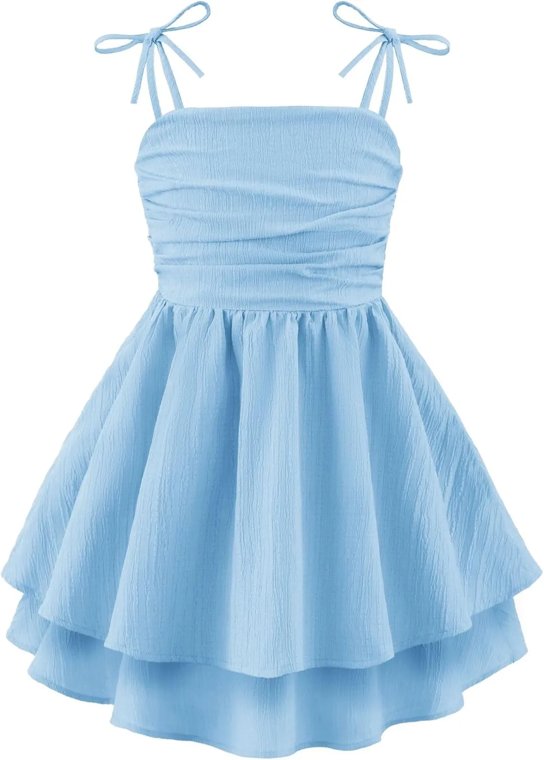 Arshiner Girls Summer Spaghetti Strap Dresses Flowy Tiered Ruched Smocked Back Casual Beach Midi Sundress