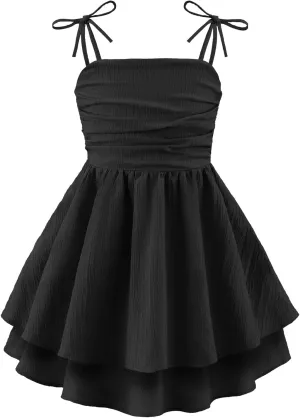 Arshiner Girls Summer Spaghetti Strap Dresses Flowy Tiered Ruched Smocked Back Casual Beach Midi Sundress