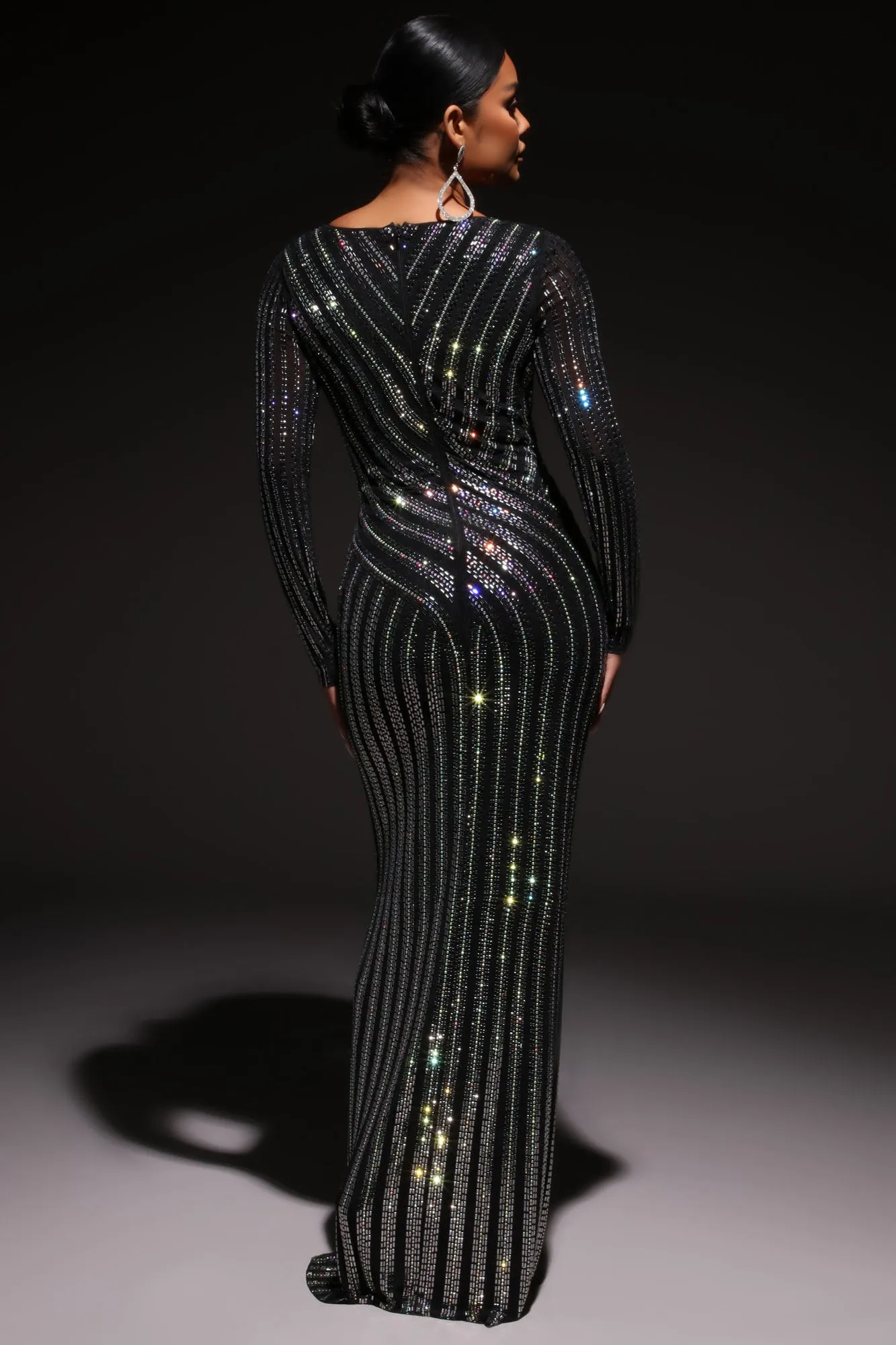 Aurora Embellished Long Sleeve Maxi Dress - Black