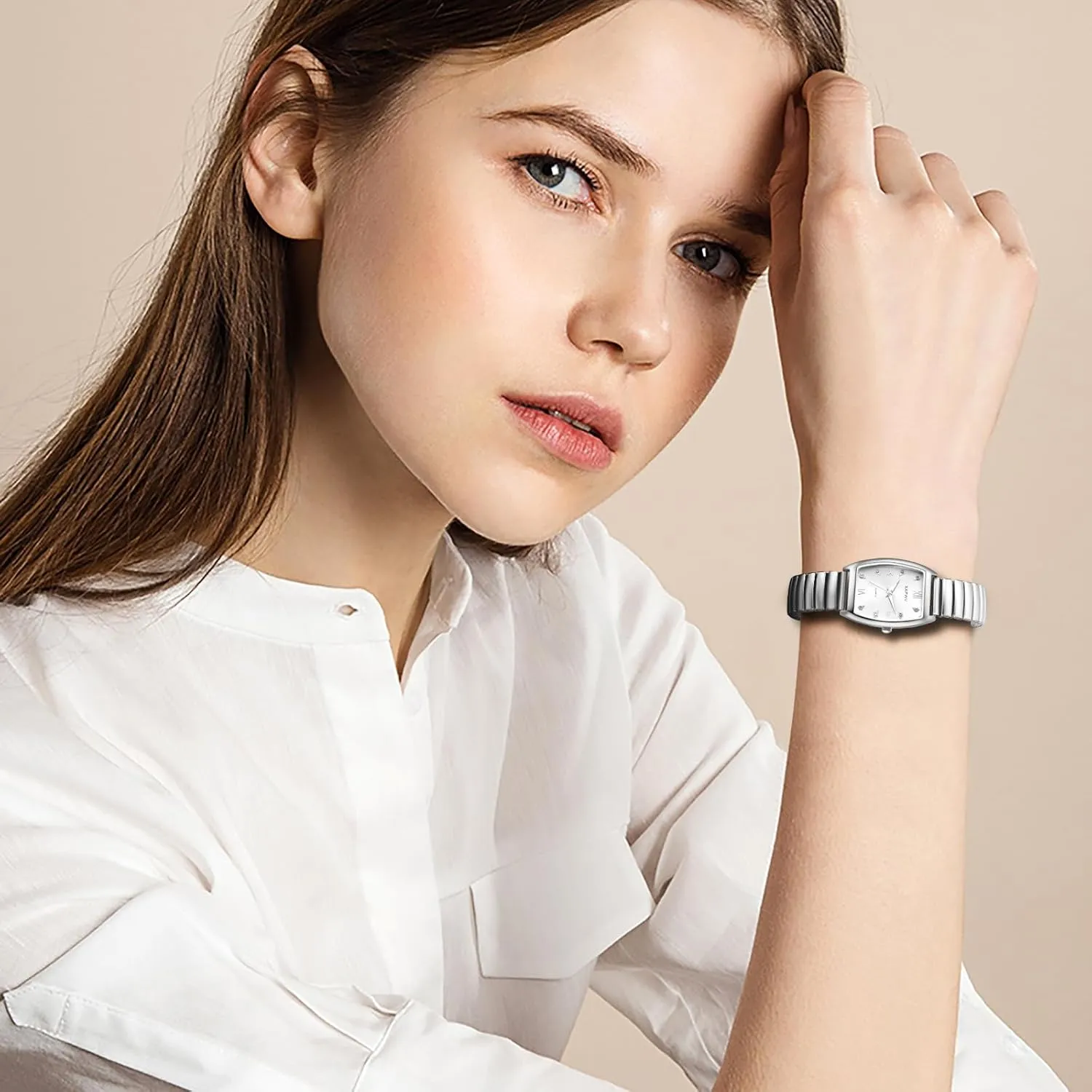 Avaner Elastic Strap Wrist Watches: Stretch Band Gold Silver Easy Reader Bracelet His and Her Bangle Wrist Watches for Men Women