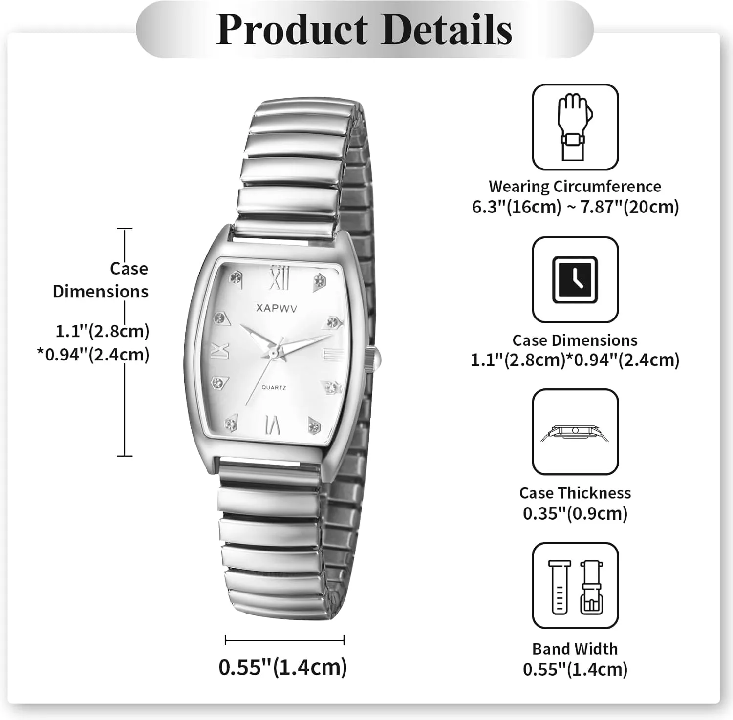 Avaner Elastic Strap Wrist Watches: Stretch Band Gold Silver Easy Reader Bracelet His and Her Bangle Wrist Watches for Men Women