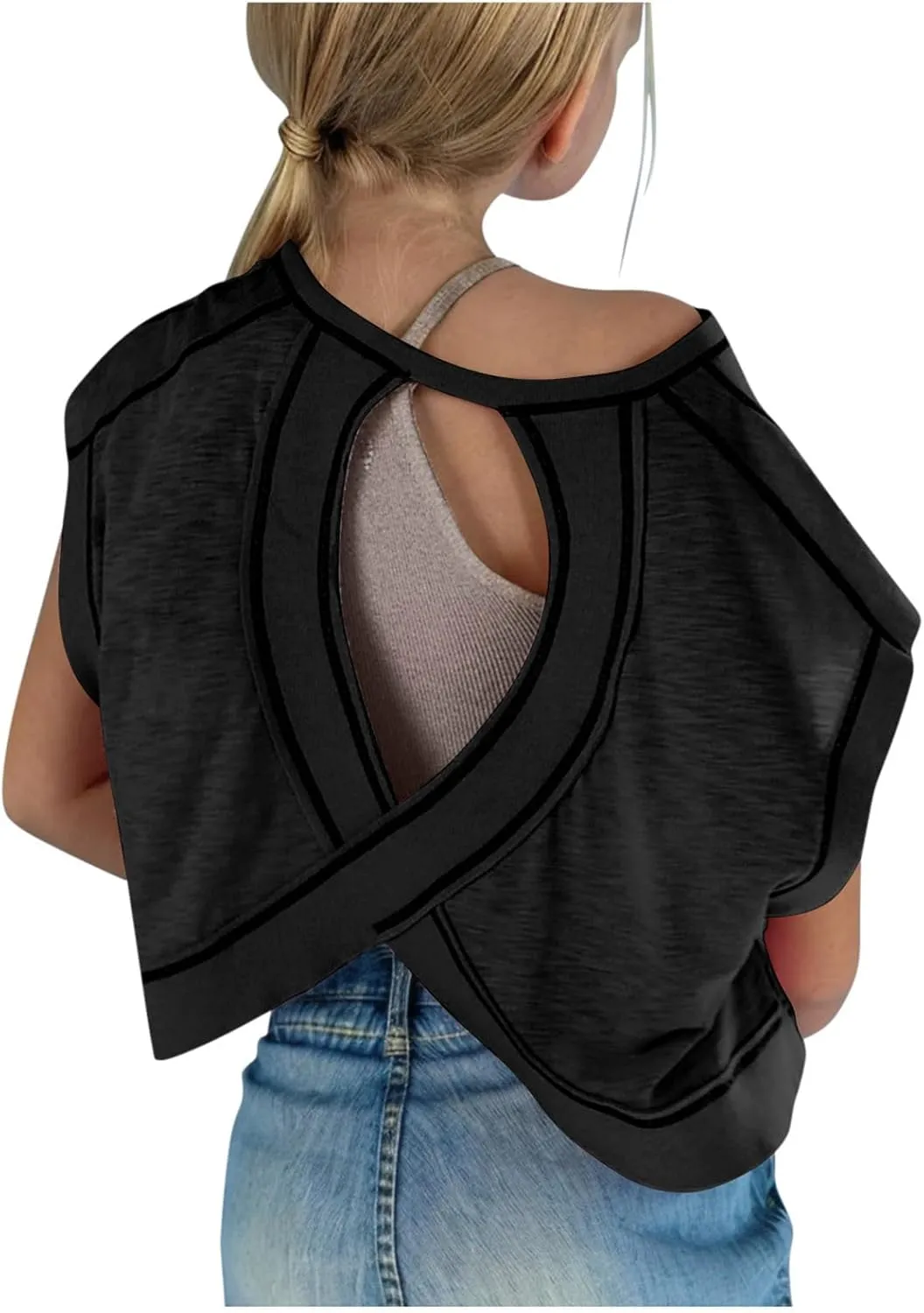 Backless Tops for Girls Open Back Workout Short Sleeve Gym Shirts Summer Casual Yoga Y2k Athletic Crop Running Tees