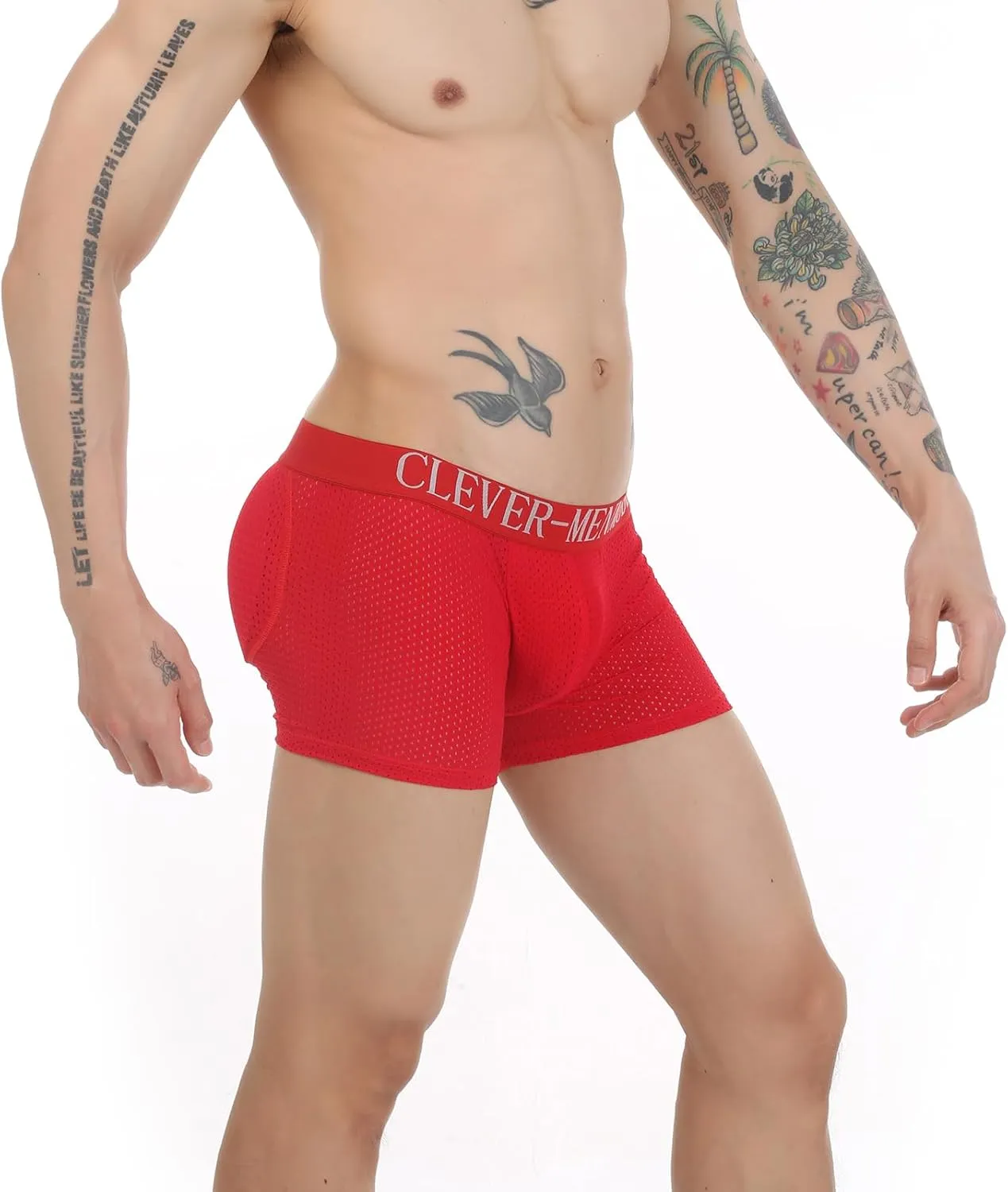 BaronHong Mesh Mens Underwear Boxer Back Mens Padded Enhancing Breathable Mesh Underwear Boxer with Hip Pad