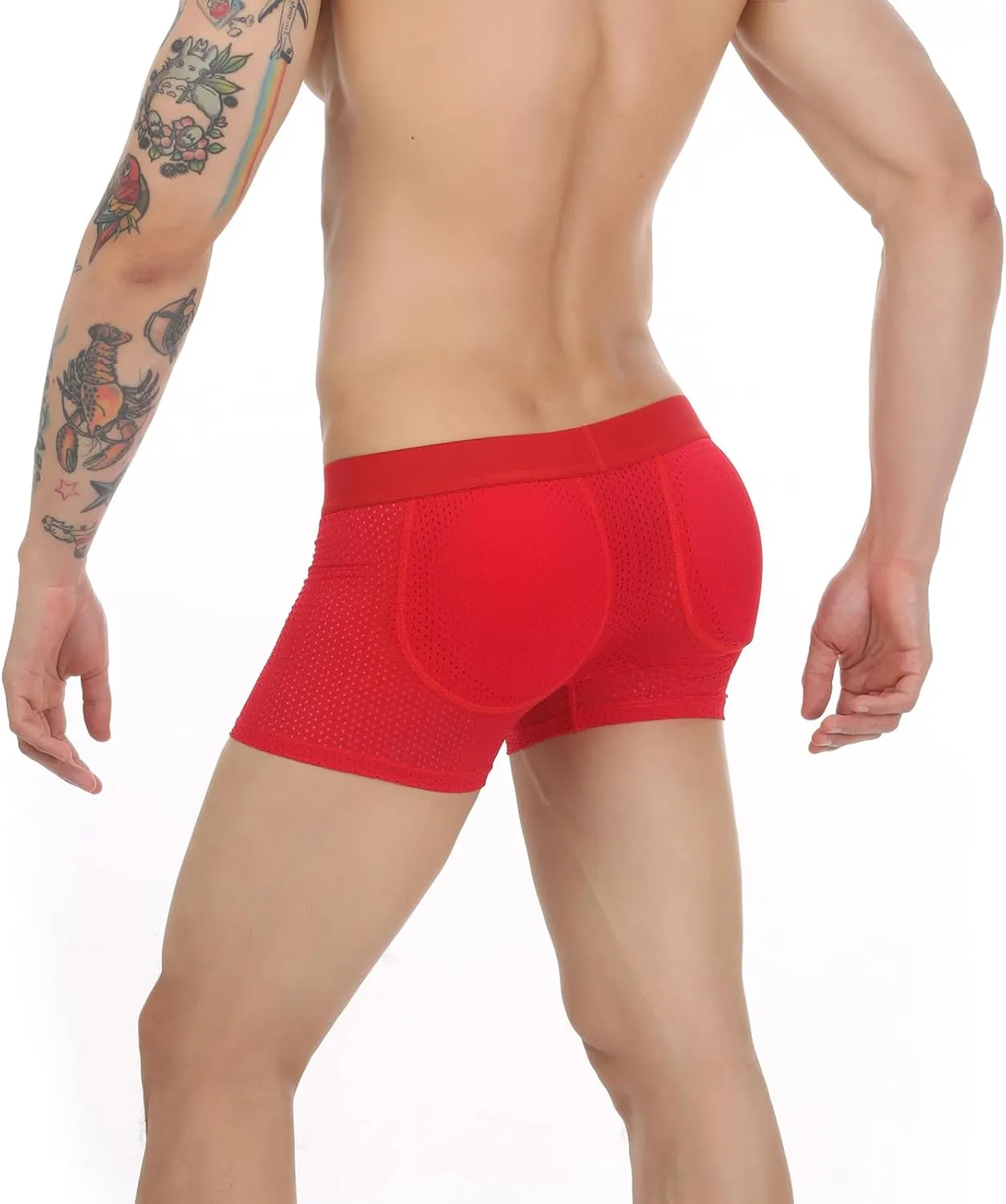 BaronHong Mesh Mens Underwear Boxer Back Mens Padded Enhancing Breathable Mesh Underwear Boxer with Hip Pad