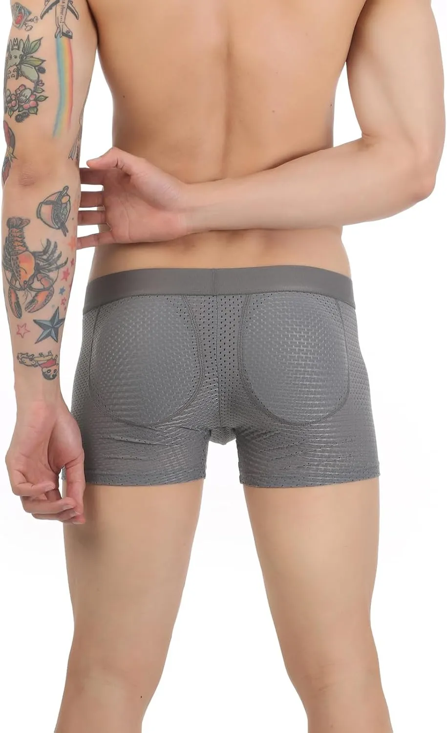 BaronHong Mesh Mens Underwear Boxer Back Mens Padded Enhancing Breathable Mesh Underwear Boxer with Hip Pad