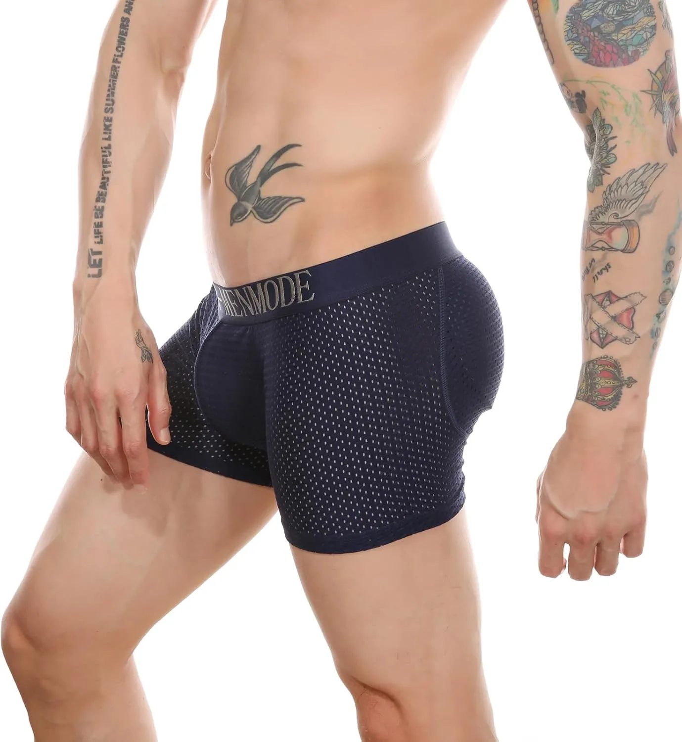 BaronHong Mesh Mens Underwear Boxer Back Mens Padded Enhancing Breathable Mesh Underwear Boxer with Hip Pad