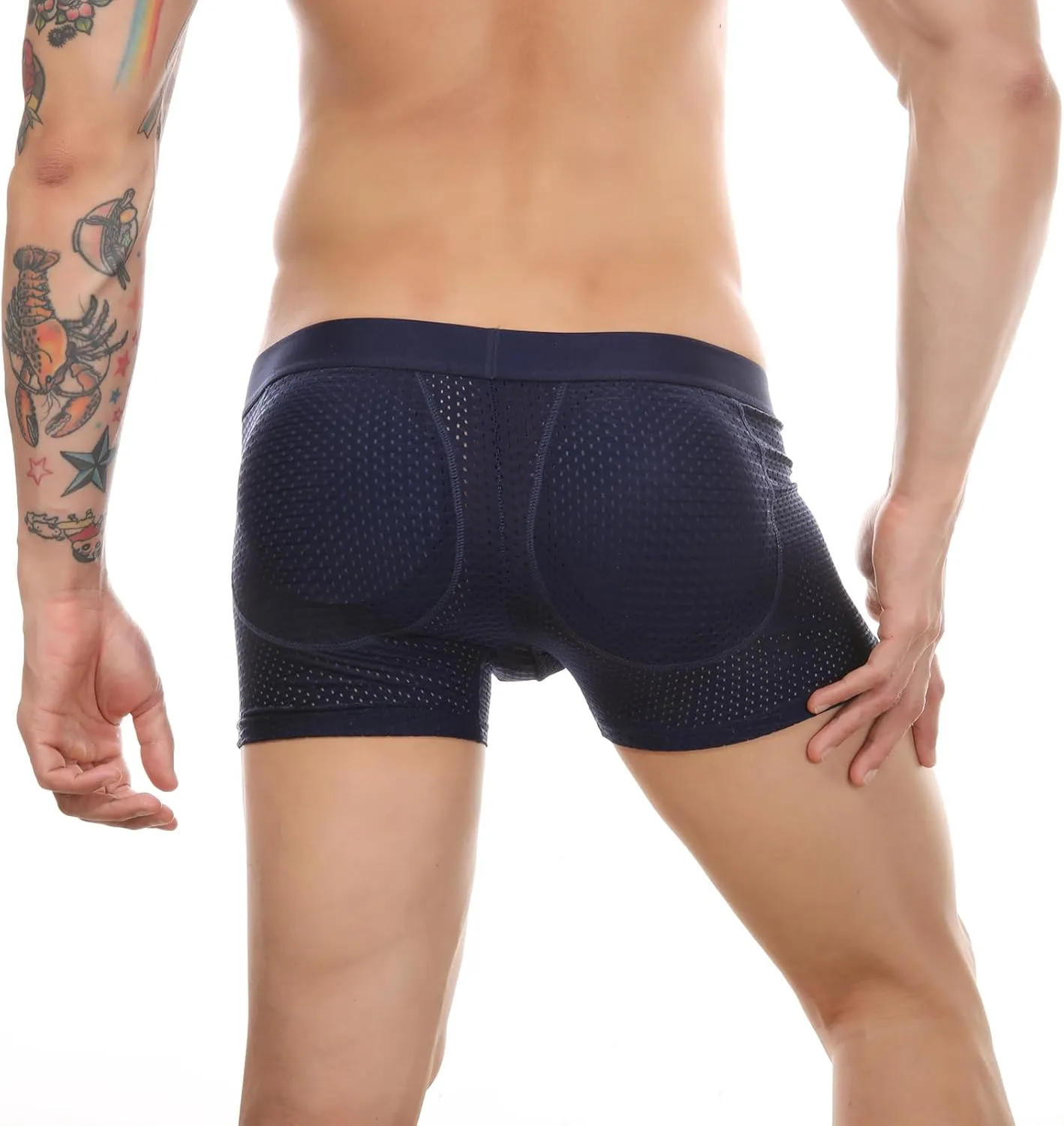 BaronHong Mesh Mens Underwear Boxer Back Mens Padded Enhancing Breathable Mesh Underwear Boxer with Hip Pad