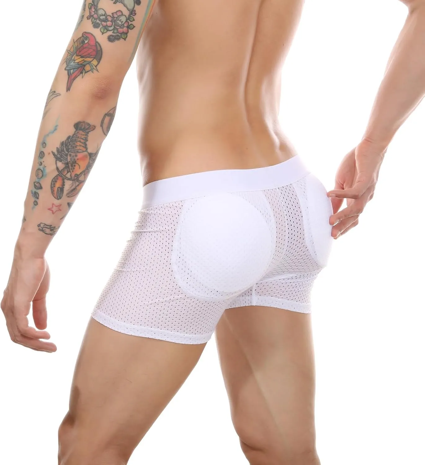 BaronHong Mesh Mens Underwear Boxer Back Mens Padded Enhancing Breathable Mesh Underwear Boxer with Hip Pad
