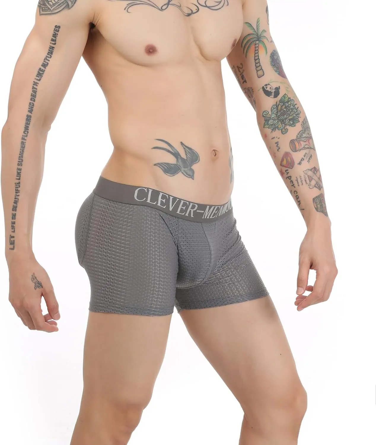 BaronHong Mesh Mens Underwear Boxer Back Mens Padded Enhancing Breathable Mesh Underwear Boxer with Hip Pad