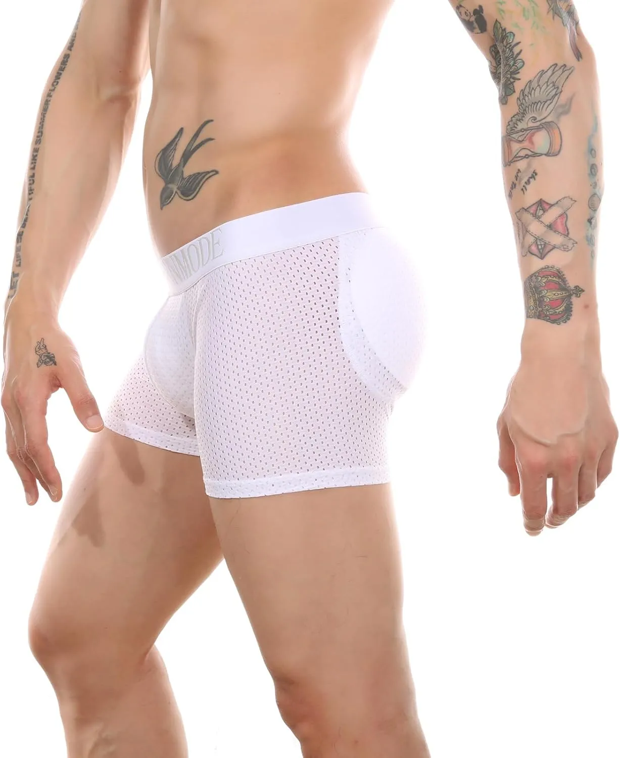 BaronHong Mesh Mens Underwear Boxer Back Mens Padded Enhancing Breathable Mesh Underwear Boxer with Hip Pad