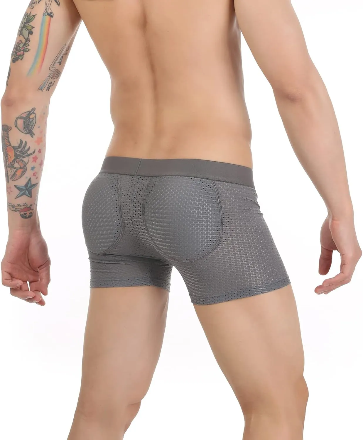 BaronHong Mesh Mens Underwear Boxer Back Mens Padded Enhancing Breathable Mesh Underwear Boxer with Hip Pad