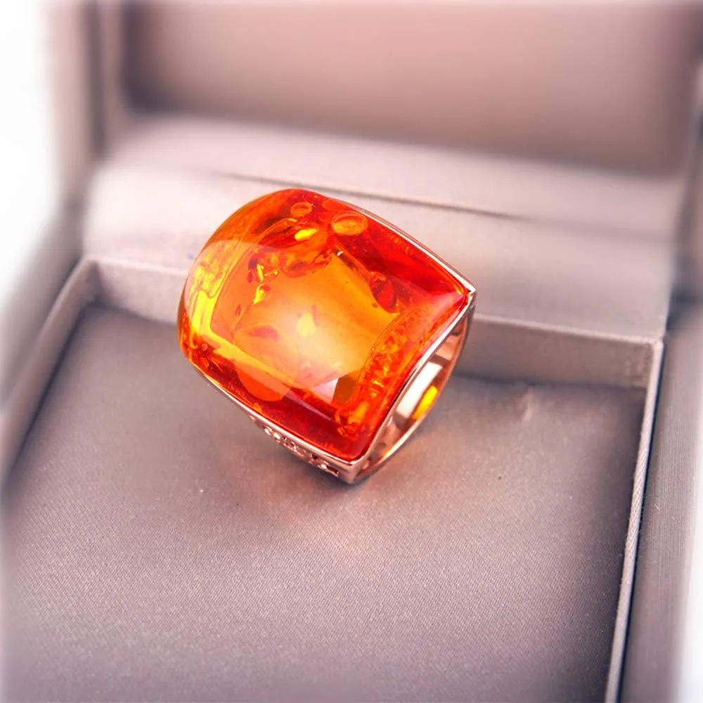 Beautiful Orange Resin Rings for Women Simulated Amber Ring Big Designs Anel Costume Jewelry