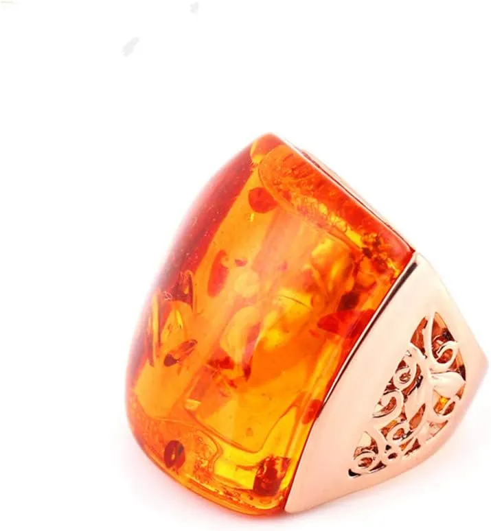 Beautiful Orange Resin Rings for Women Simulated Amber Ring Big Designs Anel Costume Jewelry