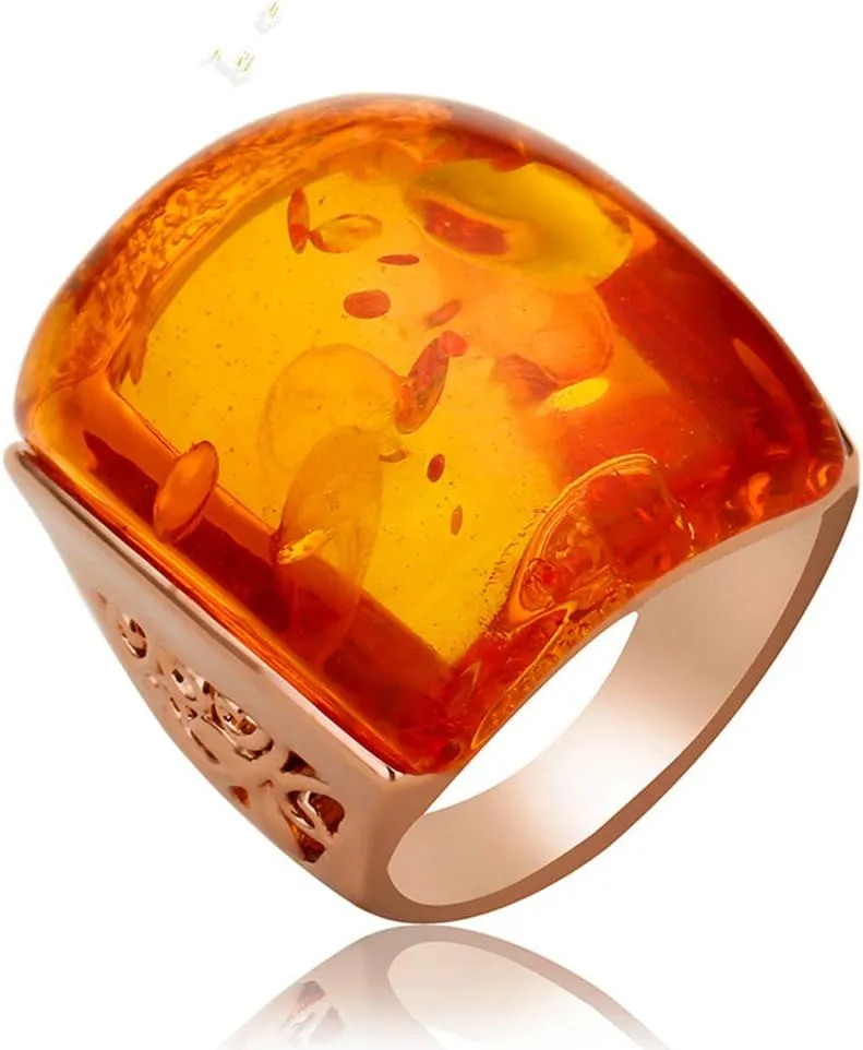 Beautiful Orange Resin Rings for Women Simulated Amber Ring Big Designs Anel Costume Jewelry