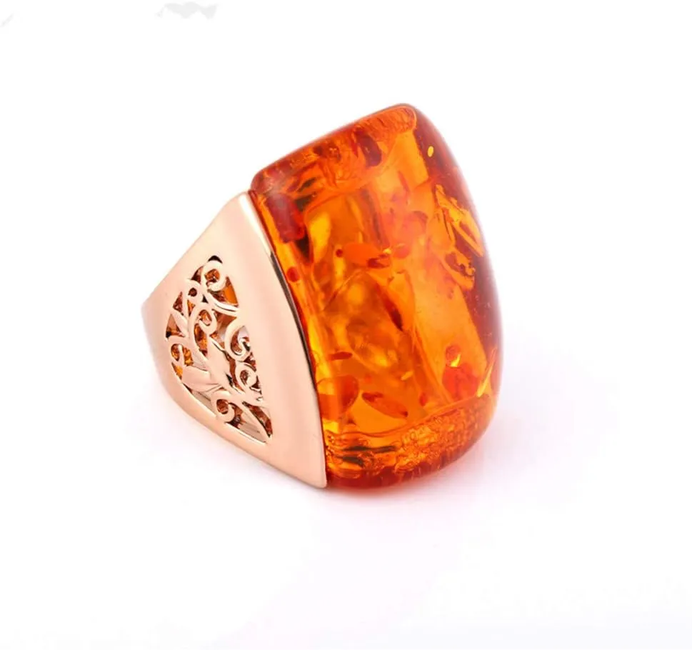Beautiful Orange Resin Rings for Women Simulated Amber Ring Big Designs Anel Costume Jewelry