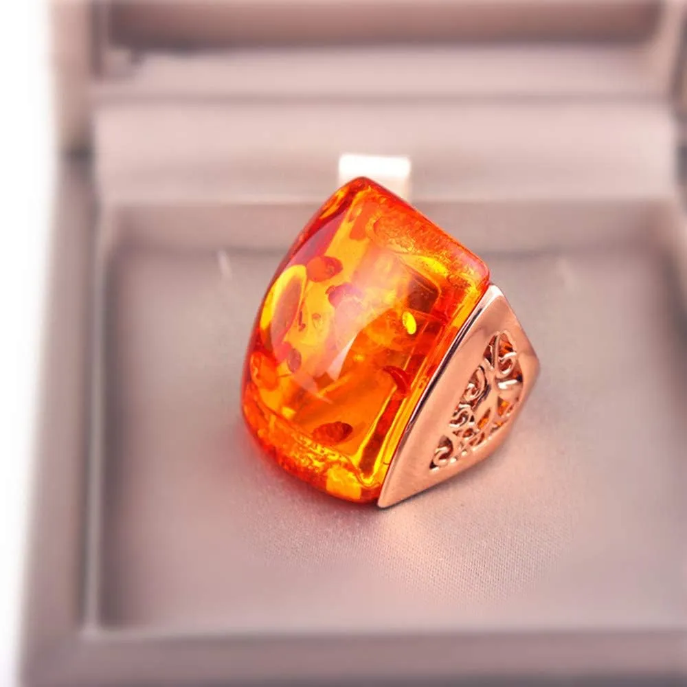 Beautiful Orange Resin Rings for Women Simulated Amber Ring Big Designs Anel Costume Jewelry