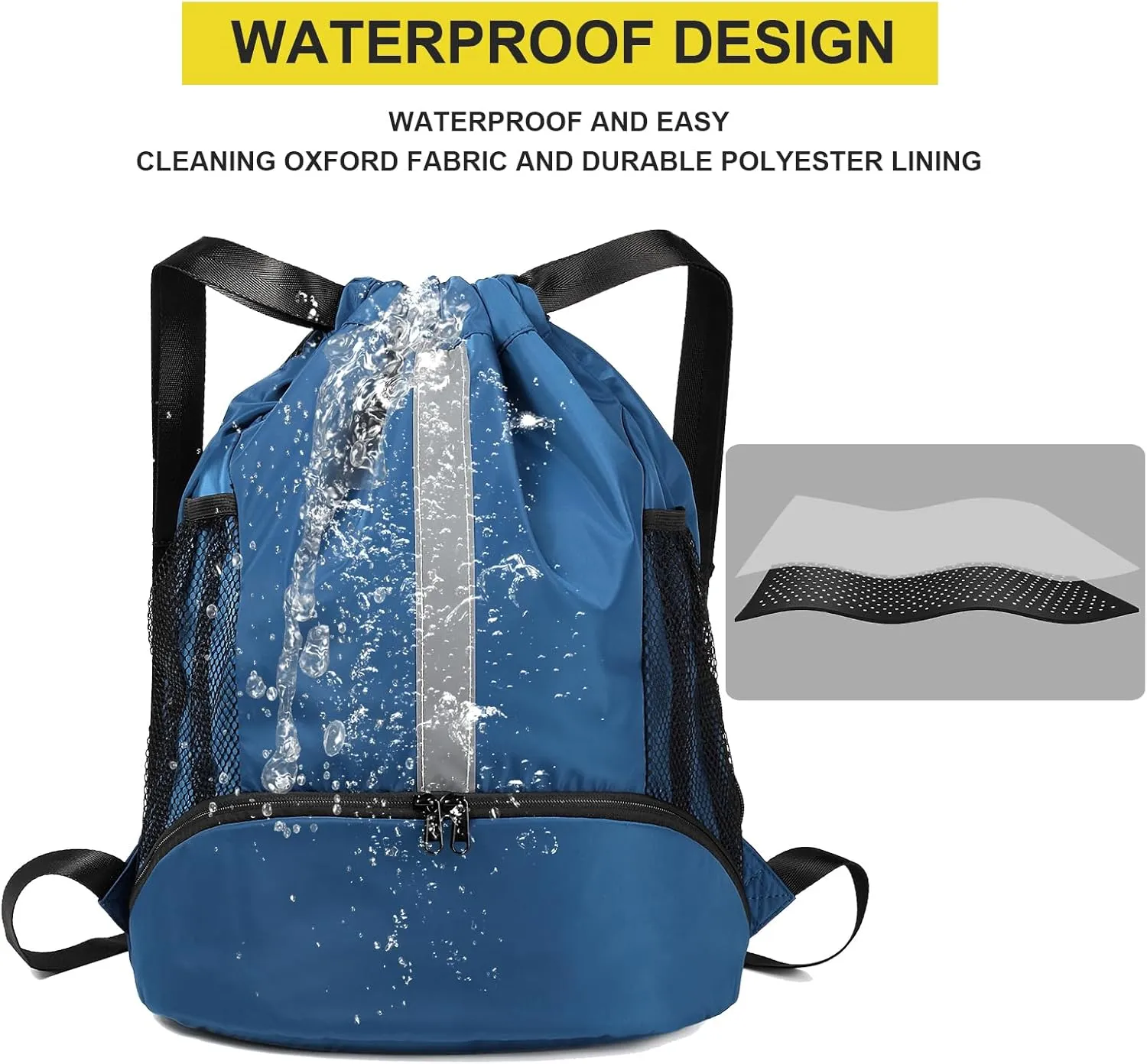 BeeGreen Drawstring Backpack Sports Gym Bag With Shoe Compartment and Two Water Bottle Holder 