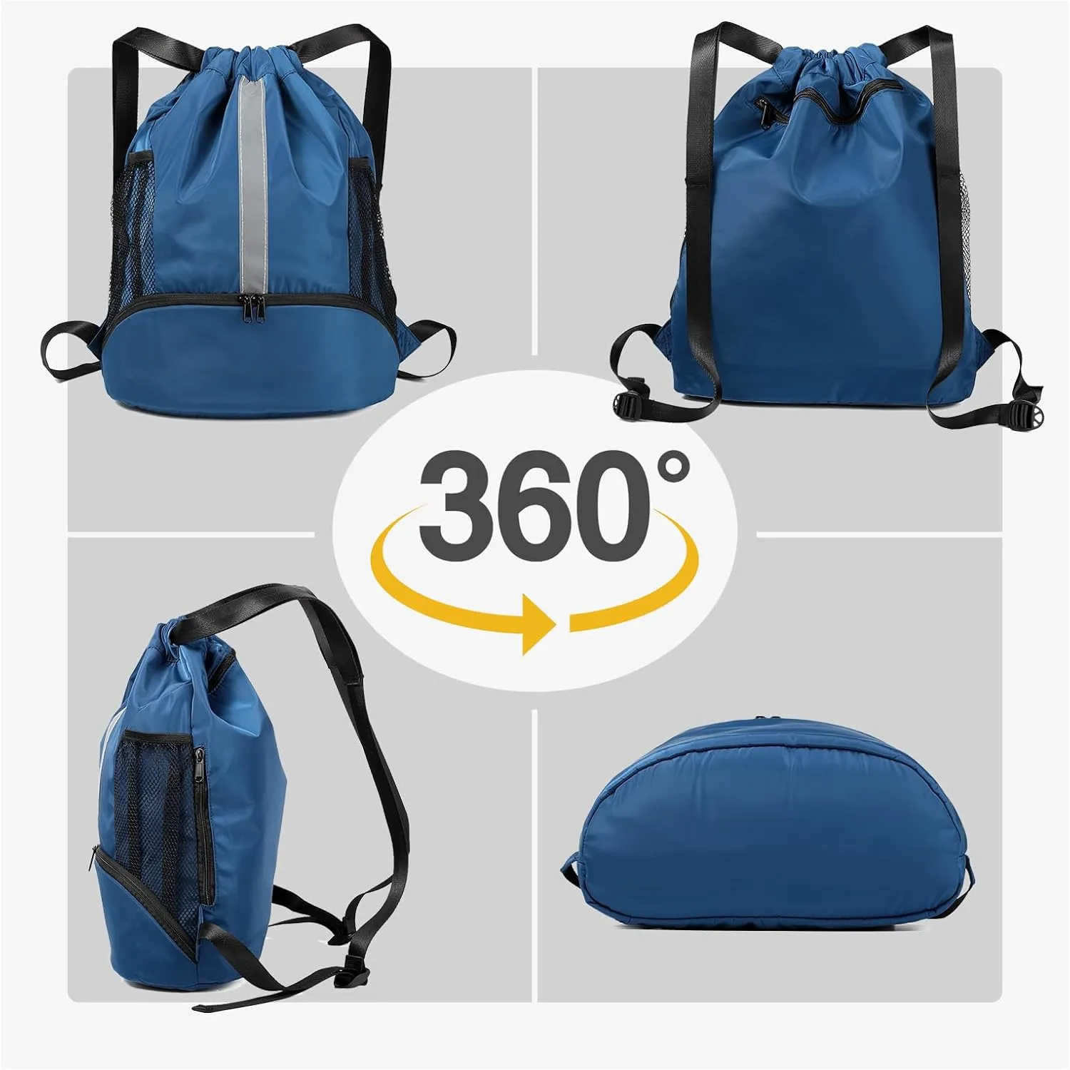 BeeGreen Drawstring Backpack Sports Gym Bag With Shoe Compartment and Two Water Bottle Holder 