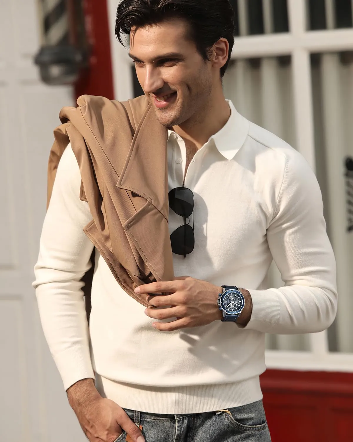 BENYAR Mens Watch Analog Quartz Movement Chronograph Leather Strap Waterproof Luminous Date Wristwatch Stylish Casual Business Wrist Watches Elegant Gift for Men