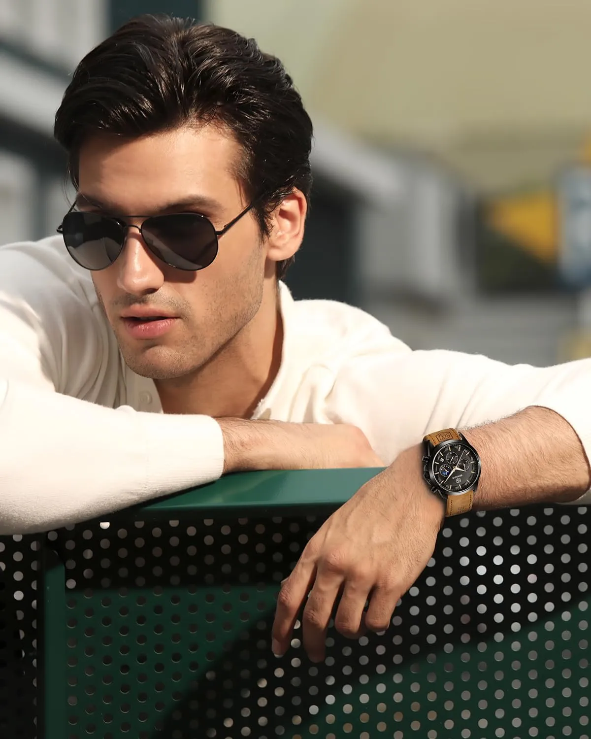 BENYAR Mens Watch Analog Quartz Movement Chronograph Stylish Casual Wristwatch with Stainless Steel Bracelets Waterproof Luminous Date Watches Elegant Gift for Men