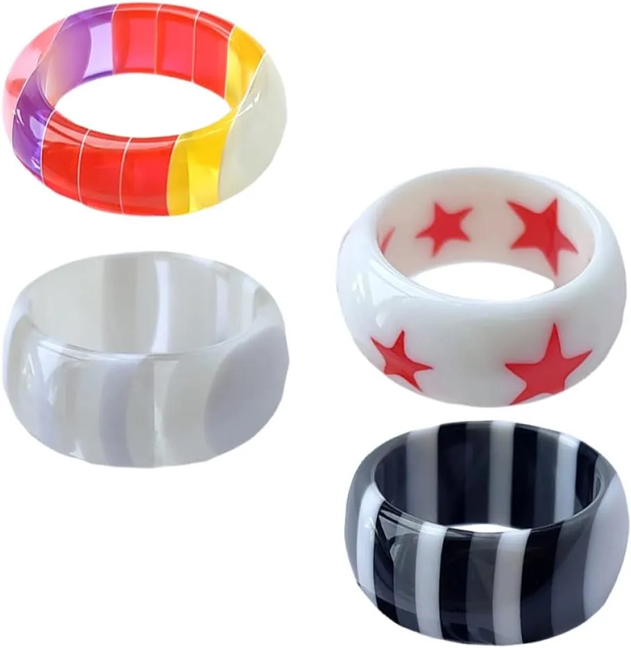 BESPORTBLE 4Pcs Resin Finger Rings for Women Unique Knuckle Decoration Jewelry Present Creative Fashion Accessory for Daily Wear and Special Occasions
