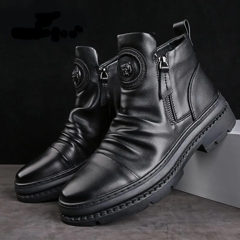 [Best Gift] Mens Classic Casual Side-zip Leather Boots