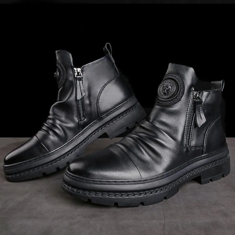[Best Gift] Mens Classic Casual Side-zip Leather Boots