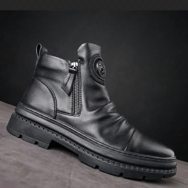 [Best Gift] Mens Classic Casual Side-zip Leather Boots