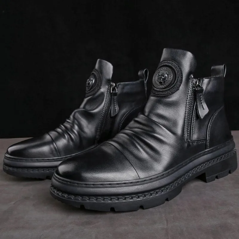 [Best Gift] Mens Classic Casual Side-zip Leather Boots
