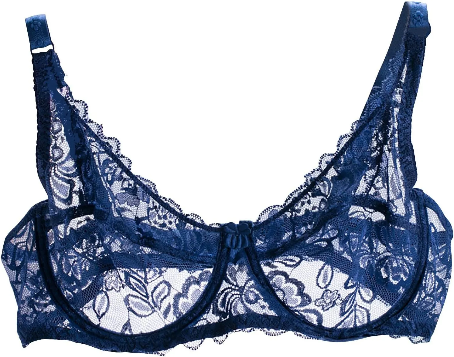 Binmer Women's Sexy Floral Lace Bra Demi Sheer Mesh Balconette Bralette Unlined Underwire Embroidered Mesh Soft Bralettes