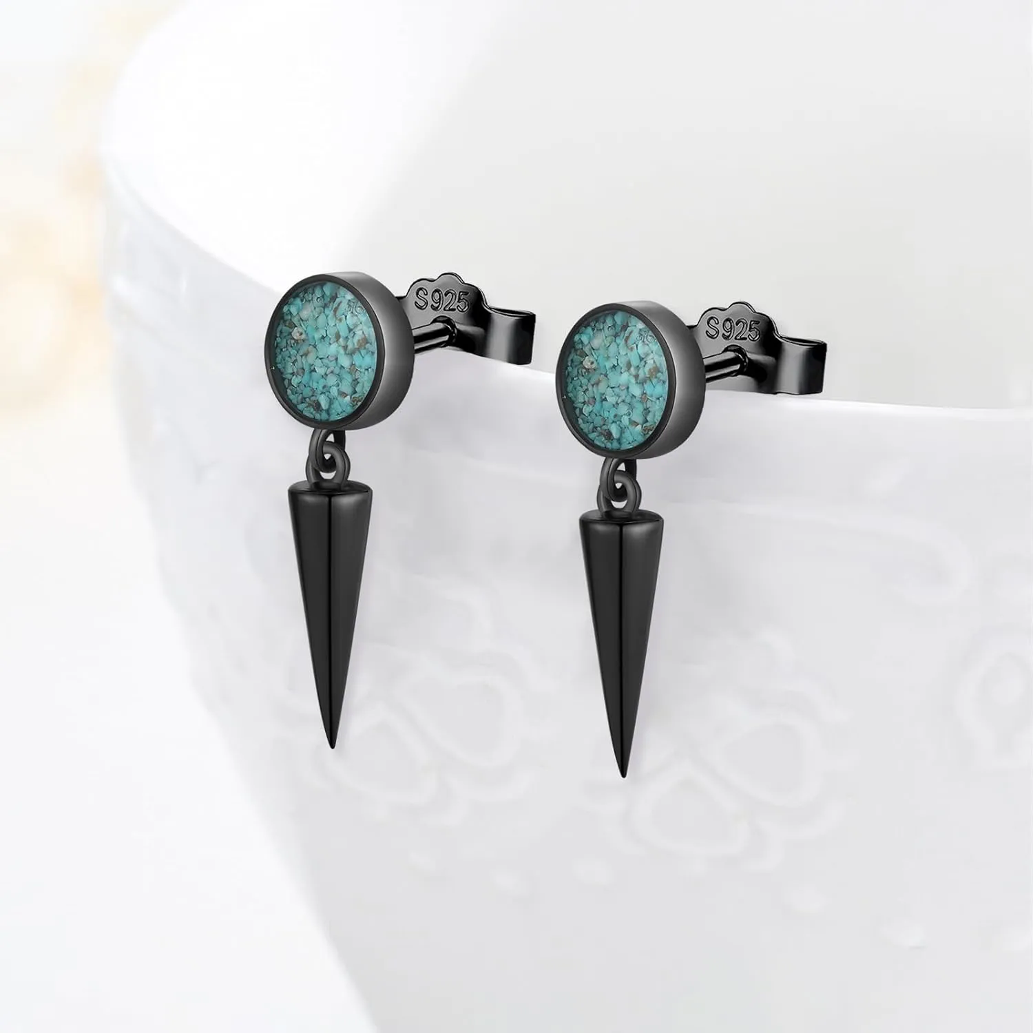 Black Dangle Drop Earrings 925 Sterling Silver Turquoise/Abalone Shell Earrings Jewelry Gifts for Women Men