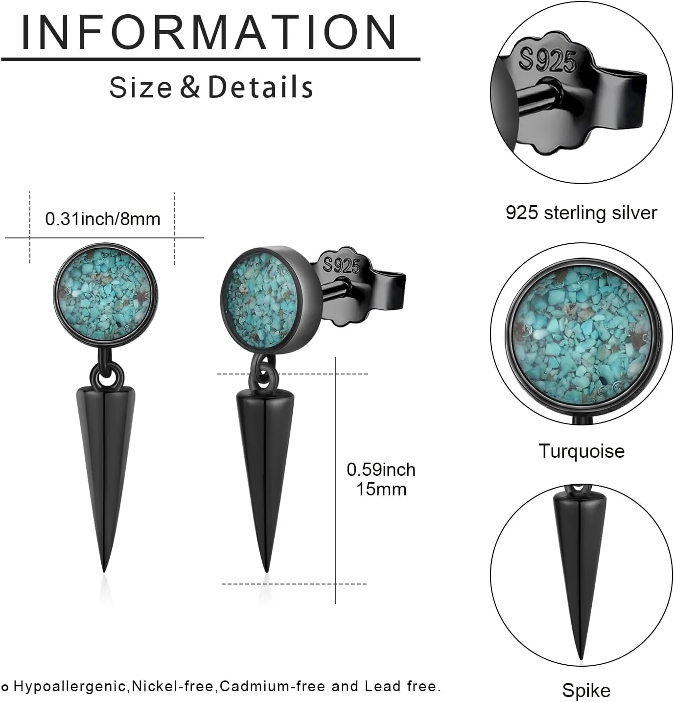 Black Dangle Drop Earrings 925 Sterling Silver Turquoise/Abalone Shell Earrings Jewelry Gifts for Women Men