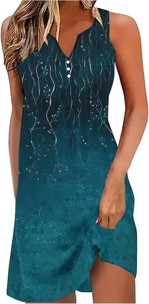 Boho Sundress for Women Summer Casual Loose Button Up Sleeveless Tank Dress Beach Vacation Retro Floral Mini Dresses