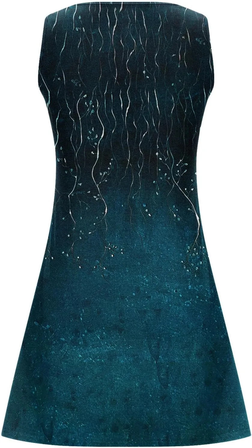 Boho Sundress for Women Summer Casual Loose Button Up Sleeveless Tank Dress Beach Vacation Retro Floral Mini Dresses