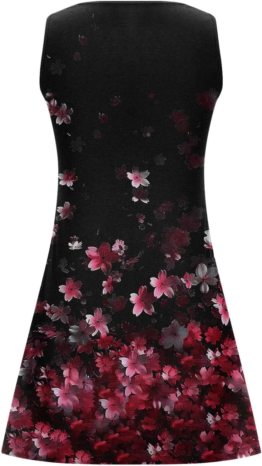 Boho Sundress for Women Summer Casual Loose Button Up Sleeveless Tank Dress Beach Vacation Retro Floral Mini Dresses
