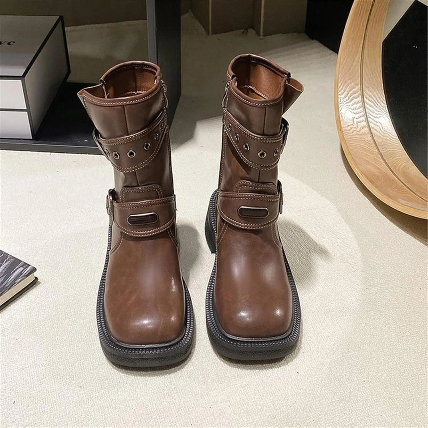 Boots Women Wide Ankle Boots for Women Gold Booties for Women Black Heels for Women Chunky Heel Womens Booties and Ankle Boots Leather Low Heel Ankle Boot