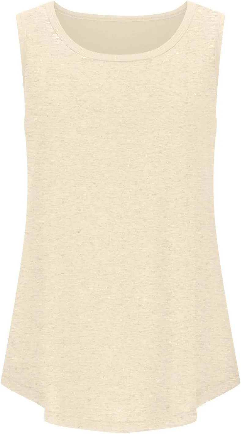 Borniu Womens Tank Tops Summer Loose Sleeveless Tops Scoop Neck Curved Hem Casual Flowy Shirt 2024 Outfits Clothes