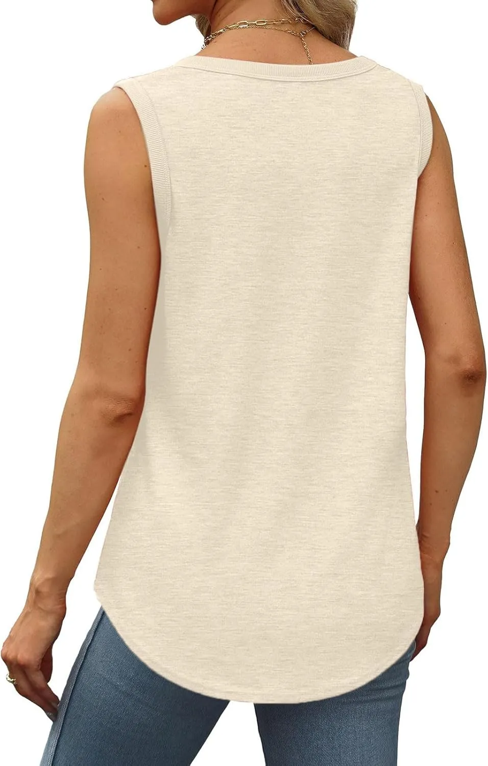 Borniu Womens Tank Tops Summer Loose Sleeveless Tops Scoop Neck Curved Hem Casual Flowy Shirt 2024 Outfits Clothes