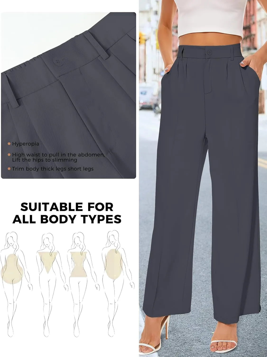 Buauty Wide Leg Dress Pants High Waisted Business Work Casual Pants Suit Long Straight Trousers Dressy Outfits Slacks