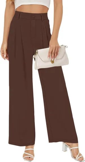 Buauty Women Straight Wide Leg Dress Pants for Women High Waist Office Business Casual Trousers Pants with Pockets 2024 Black Coffee
